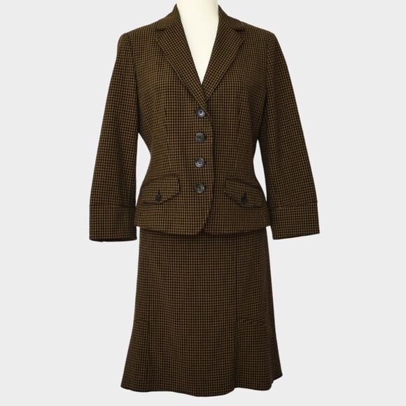 NINE WEST Women's Chocolate Brown Plaid Skirt Suit Size 8 - Picture 1 of 10